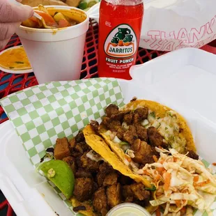 Al pastor tacos  with consume/ beef broth with veggies