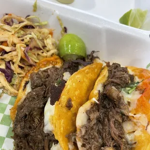 Barbacoa tacos with cheese  Good stuff!