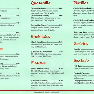 a menu for a mexican restaurant