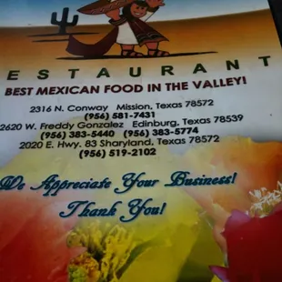 a menu for a mexican restaurant