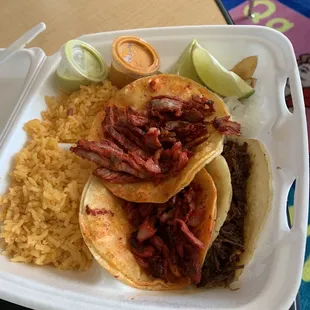 Street taco plate with double rice