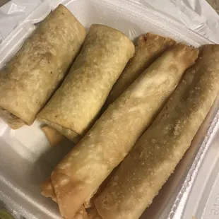 2 fried burritos (bean and cheese) &amp; 3 crispitos (chicken and cheese)