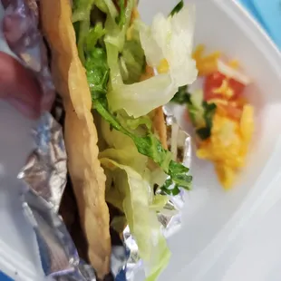 Crispy taco - picadillo was a bit bland, but added salsas