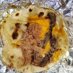 Beef pirata jr (one flour tortilla, beef fajita, beans, cheese)