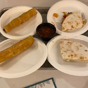 Chicken flautas and quesadillas