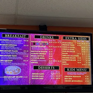 Breakfast menu