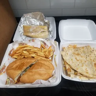 Chicken Torta, Barbacoa Quesadilla and Chicken Tamales