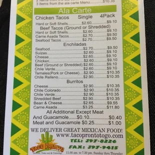 a menu for a mexican restaurant