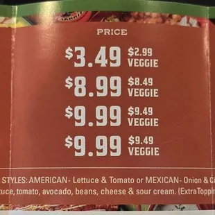 Menu as of 8/12/2024