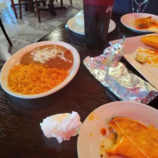 Birra tacos, rice &amp; beans.  Queso with chorizo.  Amazing