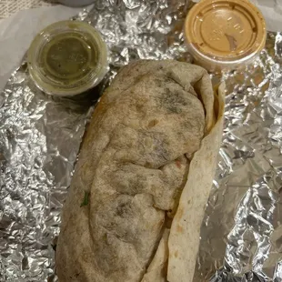 Al pastor burrito (rice, beans, protein of choice, chipotle sauce)