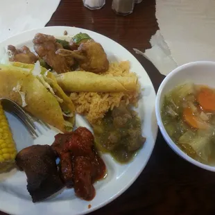 a plate of food and a bowl of soup