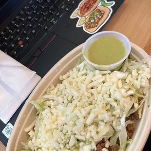 a plate of food and a laptop