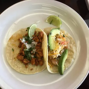 Al Pastor (L) and shrimp (R) street tacos ($1.80/$2.50)