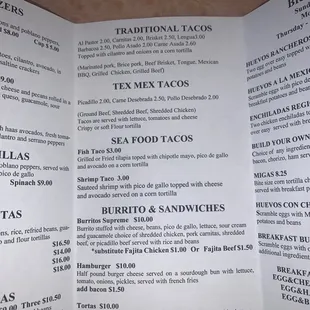 Menu ... traditional tacos (street tacos) are awesome
