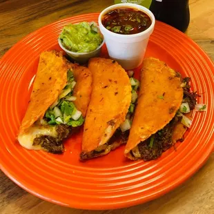 Quesabirrias so yummy! with guacamole and consome!