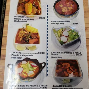 a menu for a mexican restaurant