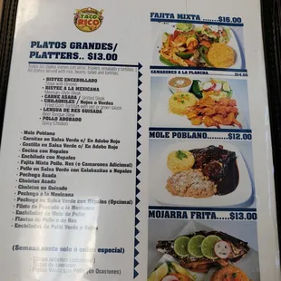 a menu for a mexican restaurant