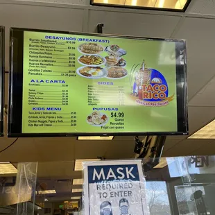 menu and price board in a restaurant