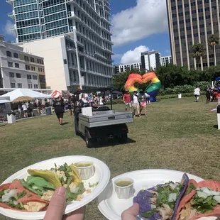 Chicken Tacos left, Carnita tacos right