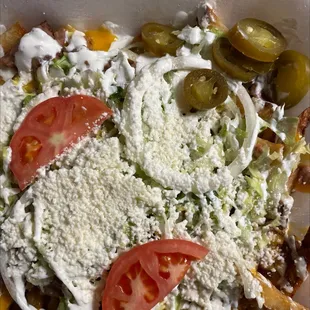 Carne Asada Fries except special order with beans for vegetarians. Yum!!!