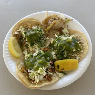 Trio Taco. Pastor Carnitas chili Verde