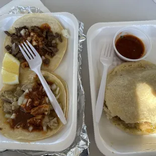 1 asada taco, 1 chile verde taco &amp; 1 chile verde gordita