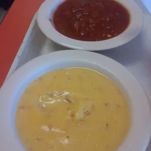 Cheese dip &amp; salsa. Cheese dip is mild, but has a good flavor. Salsa is nothing special, but good. Tastes similar to Pace.