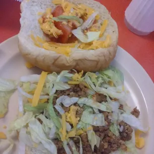 Taco burger. Taco meat on a bun, with toppings. Simple, unique, and good enough to crave.