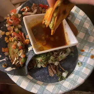 I layer out all my tacos and dipped in the consume