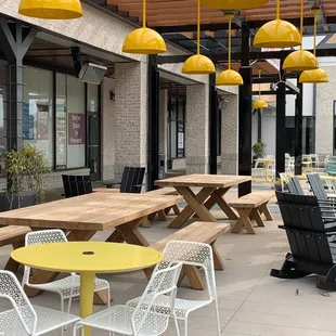 tables and chairs outside