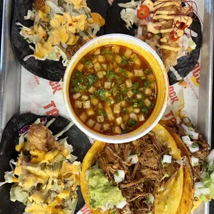 Top left:  Colonel Sanders Top Right:  Shake Down Shrimp Bottom left: Colonel Sanders Bottom Right:  Birria