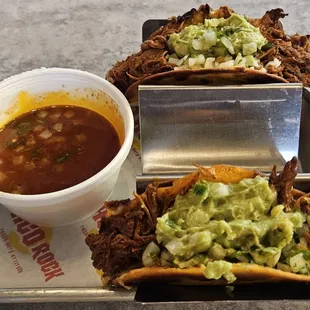 Birria tacos with consommé