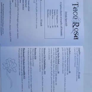 Happy Hour and Taco Tuesday menu