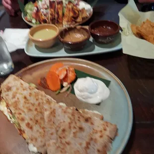 Chips and dips, Rosa quesadilla, tostada salad. delish!