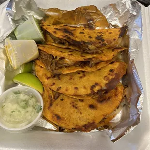 queso birria tacos. Comes with soup