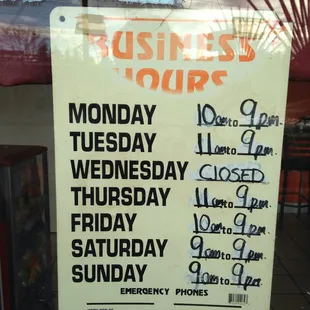 Hours as of 12/2016. You're welcome