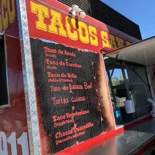 the menu on the side of the truck