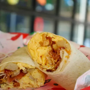 two burritos in a basket