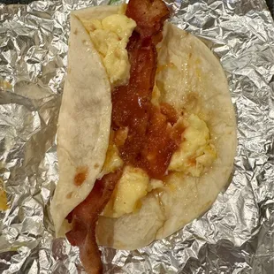 Bacon, egg, and cheese breakfast taco