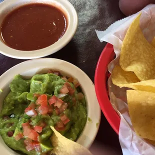Guacamole comes with chips and salsa