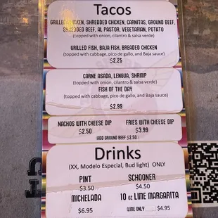 Happy hour menu