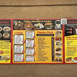  a menu on a wall