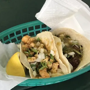 Pollo and al pastor tacos