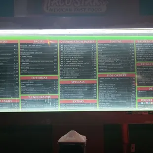 the menu of a mexican fast food restaurant