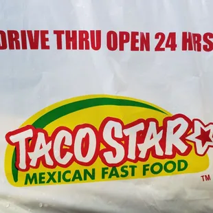 a taco star logo on a plastic bag