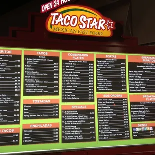 Taco Star menu