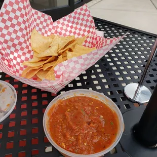 Maybe 1/4 of the chips with a spicy salsa roja - pretty spicy!