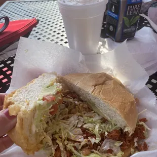 Torta al pastor with agua de horchata