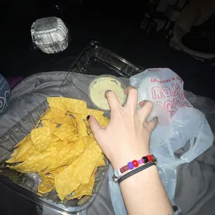 queso and chips. surf and turf taco